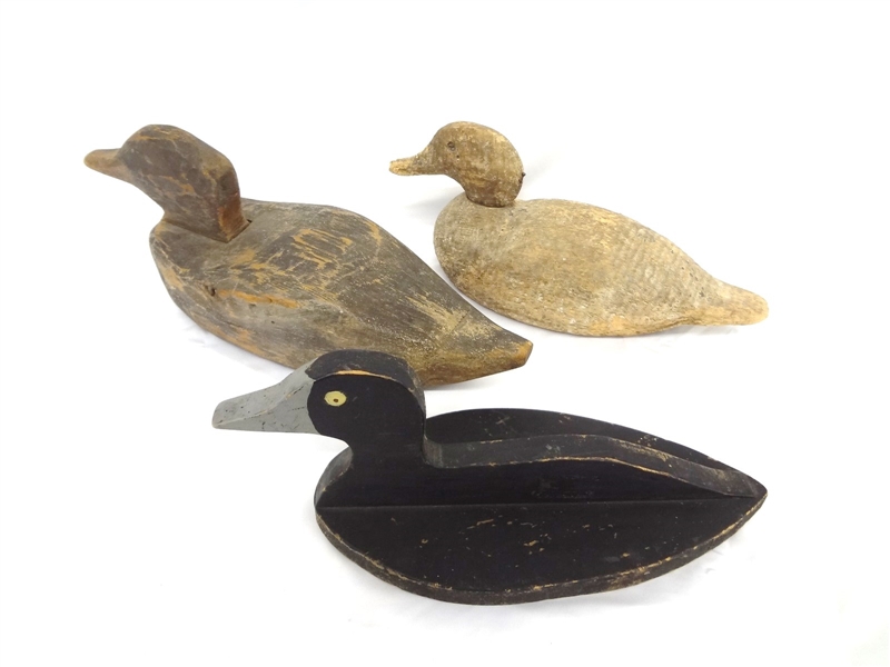 (3) Hand Carved Primitive Duck Decoys