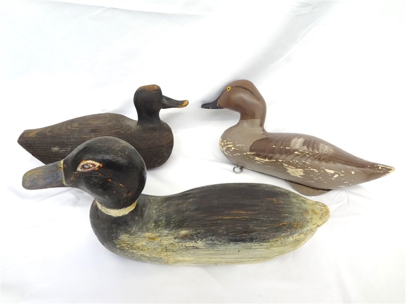 (3) Primitive Hand Carved and Painted Duck Decoys