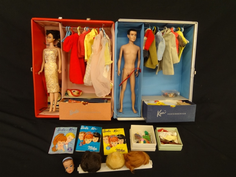 1963 Barbie and Ken Case Full of Clothes, Accessories and Dolls
