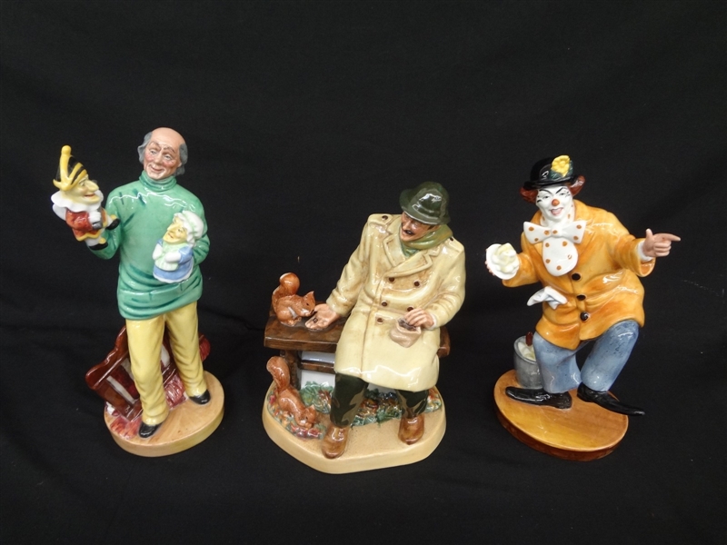 (3) Royal Doulton Figurines: Punch and Judy Man, Lunchtime, The Clown