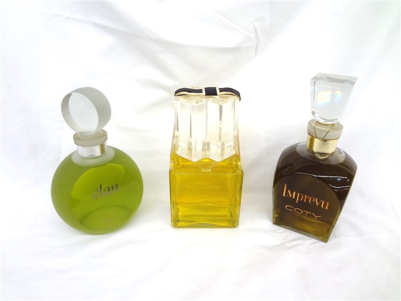 (3) Large Display Perfume Dummy Bottles: Coty Elan, Imprevu