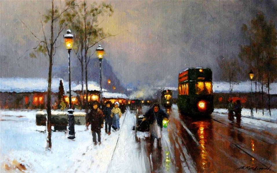 Yuri Kuzmin, (Russian b 1949) Oil on Canvas Paris at Night City Scene
