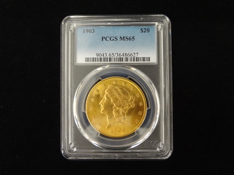 1903 Liberty Head $20 Dollar Gold Piece PCGS MS65