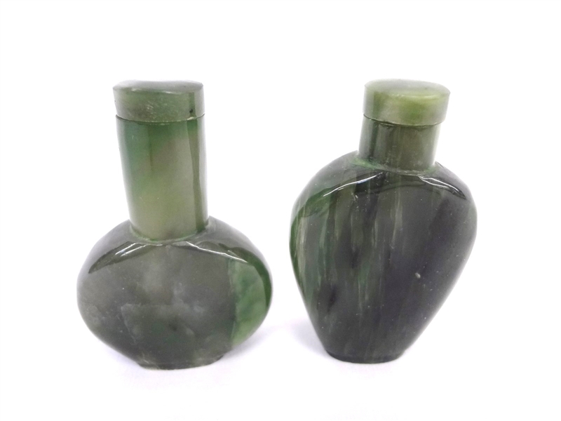 (2) Nephrite Jade Scuff Bottles with Original Caps