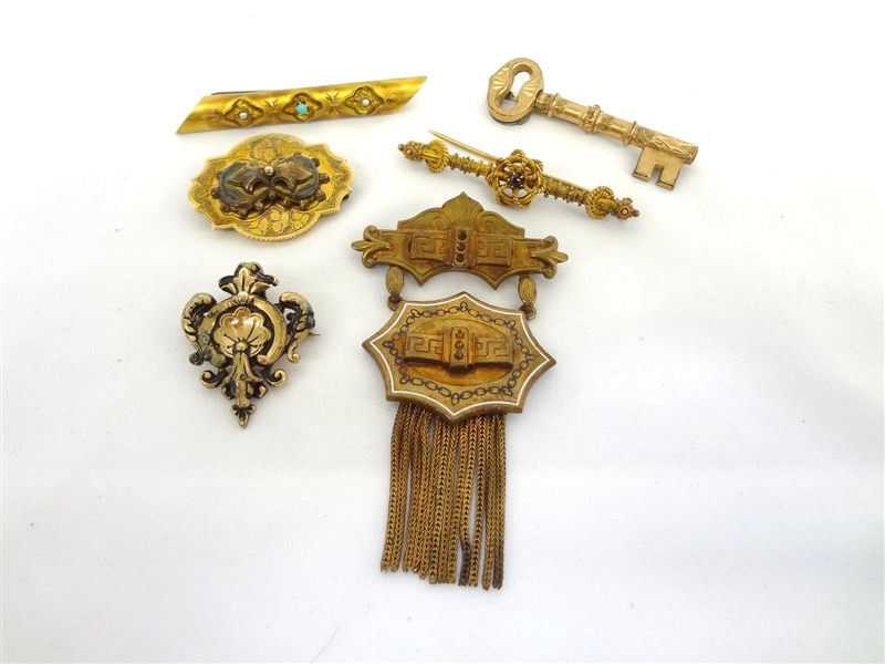 (7) Victorian Mourning Gold Filled Brooches
