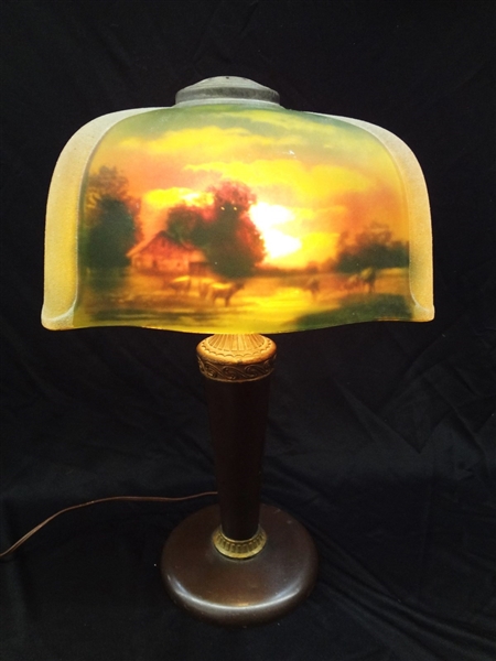 Pittsburgh Lamp Company Reverse Painted Table Lamp