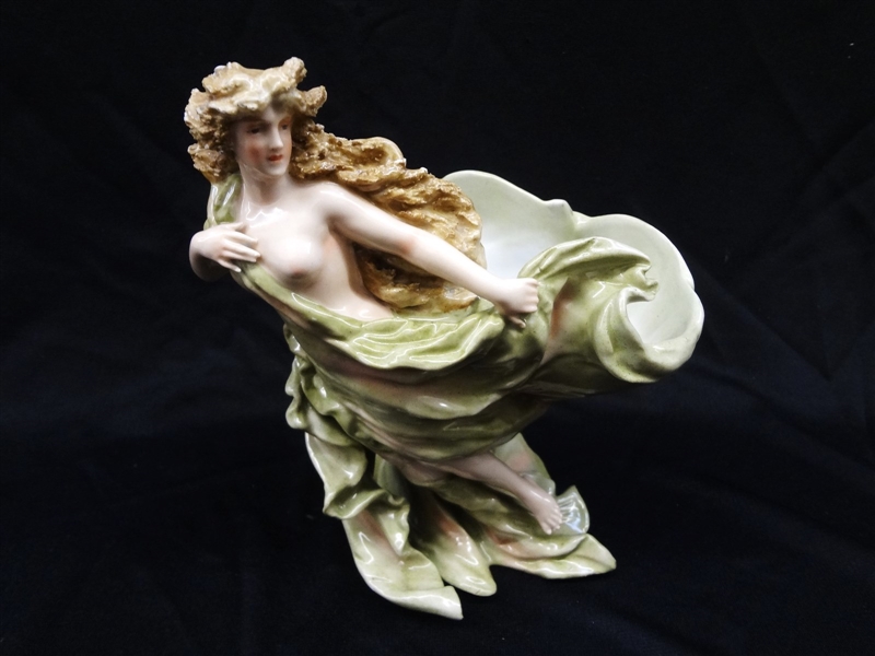Von Schierholz of Plaue Art Nouveau Female Nude Porcelain Compote