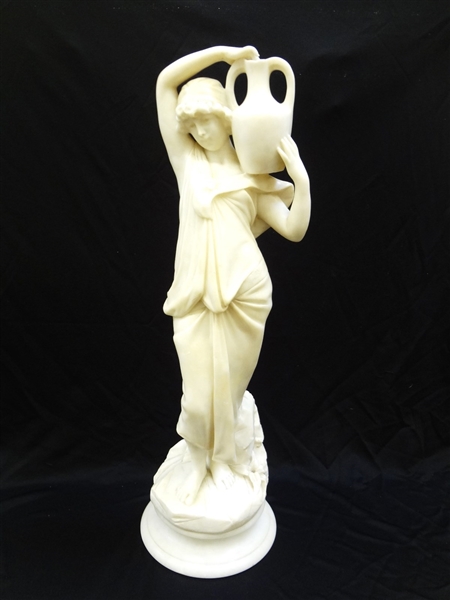 G. Biagiotti Marble Sculpture "Woman Carrying Water Vessel"