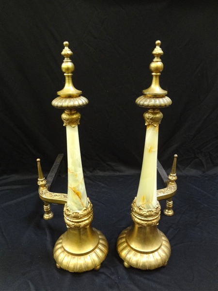 Marble and Brass Andirons