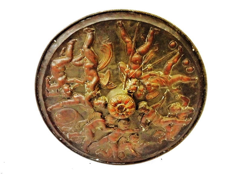 Renaissance Style Embossed Tin Medallion Cherubs, Putti