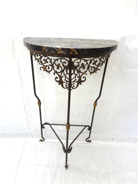 Demi Lune Marble top Cast iron Plant Stand 