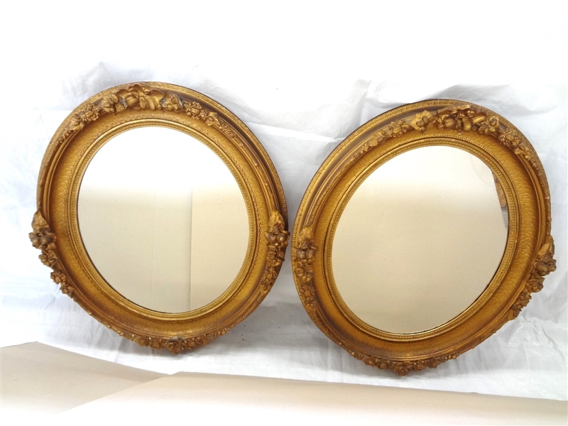 Pair of Large Classical Gilt Oval Hallway Mirrors