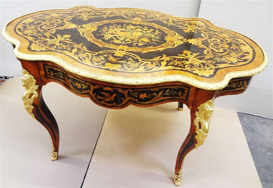 Louis XV Ormolu Mounted Inlaid Marquetry Center Table