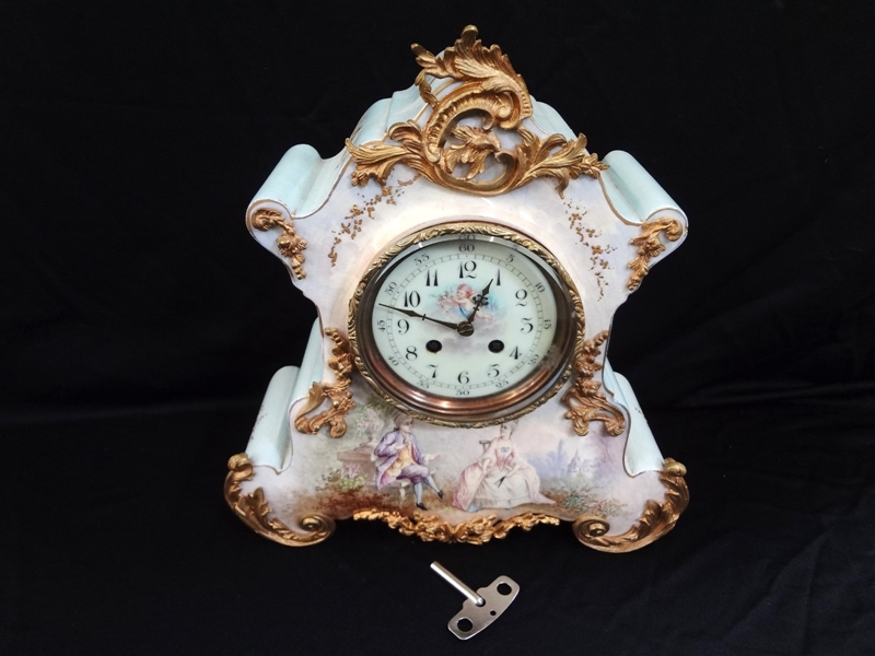 Jacob Petit Signed Porcelain French Case Clock L. Marti Movement