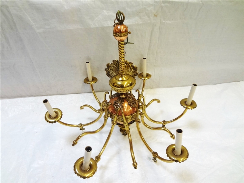 Copper and Brass Six Arm Chandelier