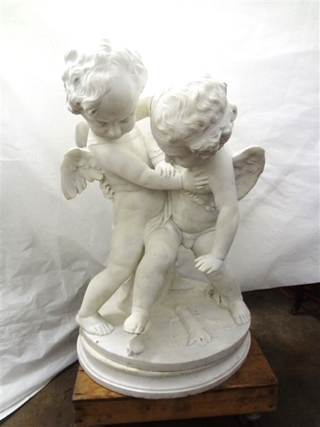 Marble Sculpture of Eros and Anteros Putti Group After Original by Francois-Joseph LeClercq (1755-1826)