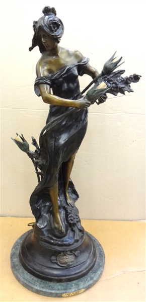After Auguste Moreau Bronze "Woman With Wheat" Figural Light
