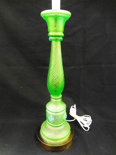 Crackle/Acid Etched Glass Lamp in Vaseline Green 