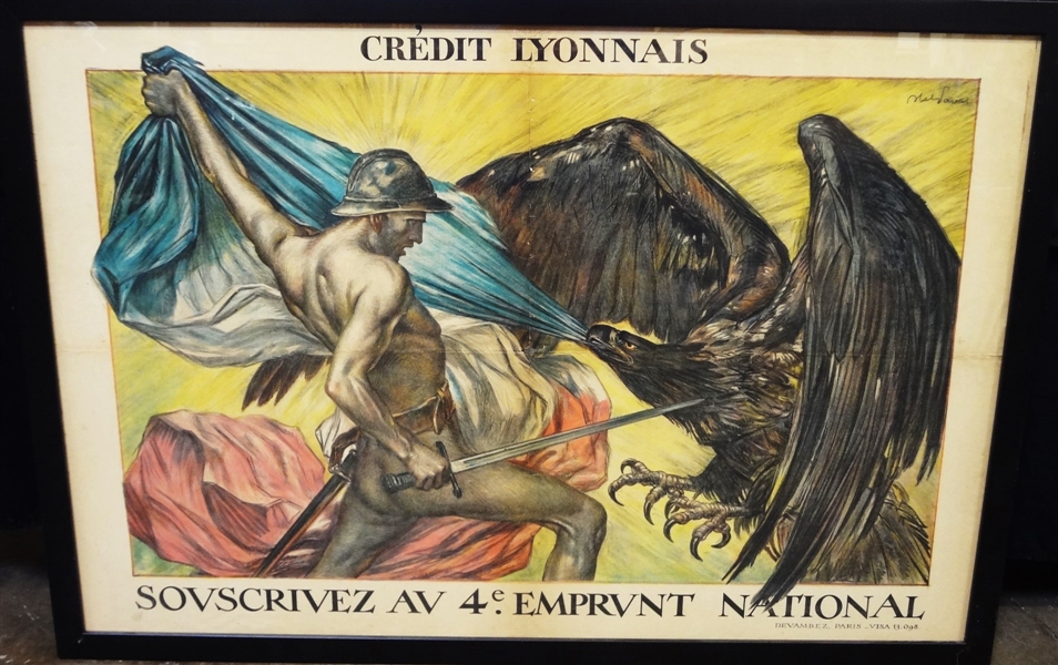 Jules-Abel Faivre "Credit Lyonnais" 1918 Stone Lithograph Framed