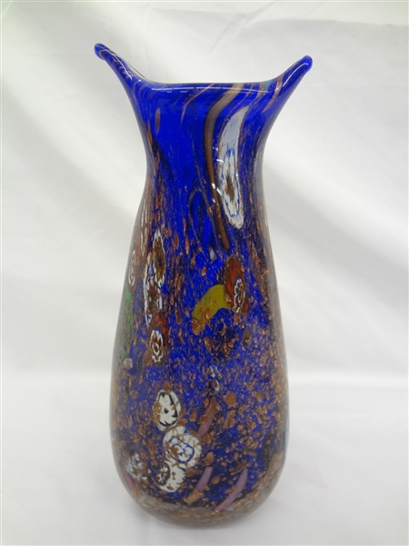 Cobalt Art Glass Snail Tail Edge Vase