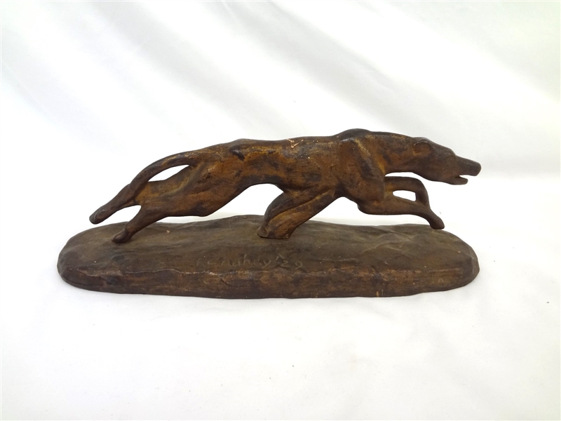 F. Chaney Greyhound Patinated Cast Iron Sculpture