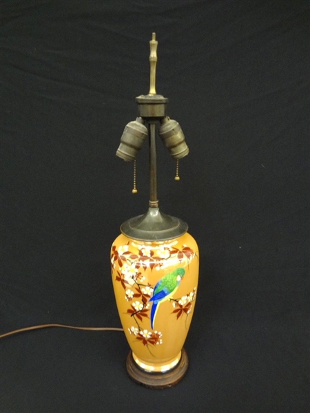 Lustreware Table Lamp: Floral Parrot Hand Painted Decoration