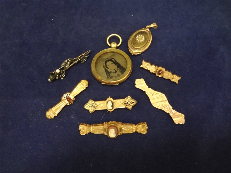 Group of Victorian Gold Filled Mourning Jewelry