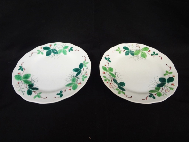 Pair of RARE French Majolica Strawberry Fraise Creil Montereau Footed Serving Plates