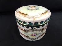 Sevres Style Hand Painted and Enameled Lidded Powder Jar: 