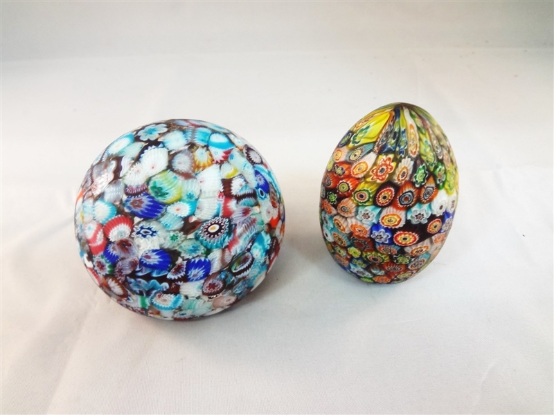 (2) Murano Millefiori Scattered Canes Paperweights