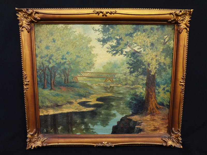 Grace Nash Original Oil on Canvas "The Quiet Stream" From Chicago Artist Exposition 