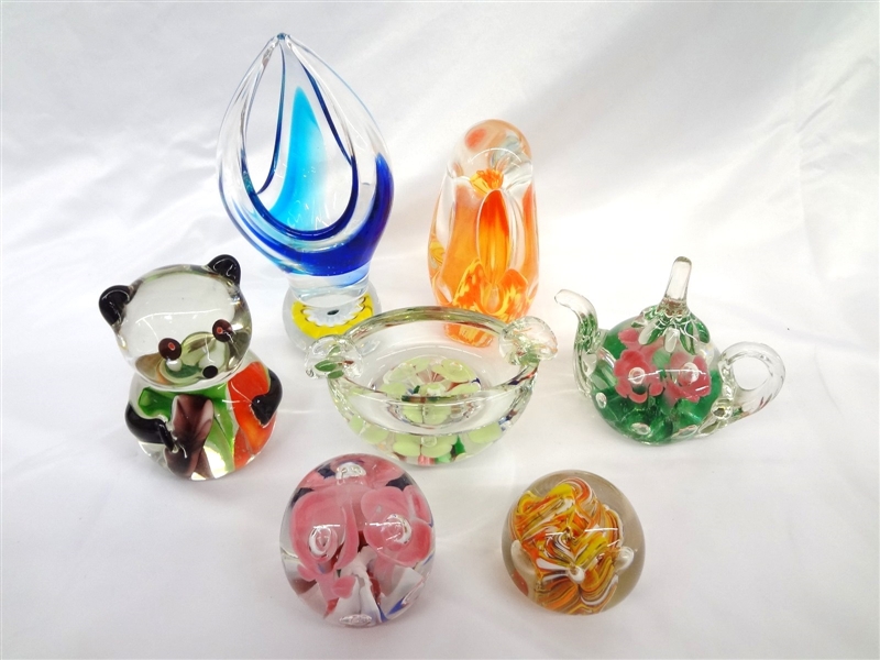 (7) Unsigned Glass Paperweights