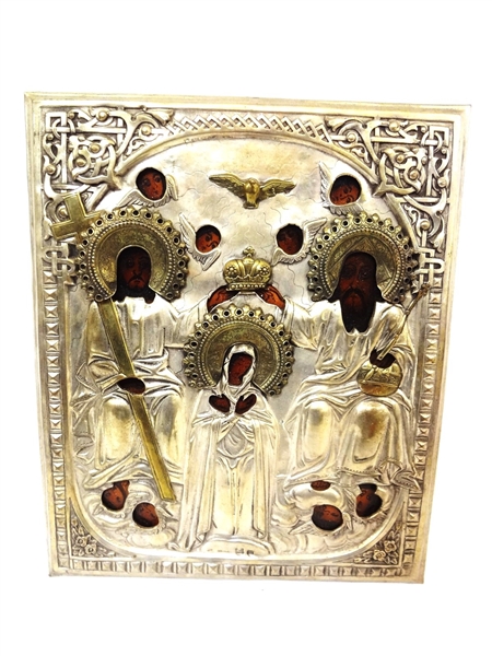 Russian Silver and Wood Icon Plaque Alexander Wilson