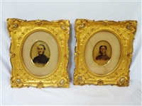 Civil War Captain and Wife Hand Colored Portraits in Gilt Frames