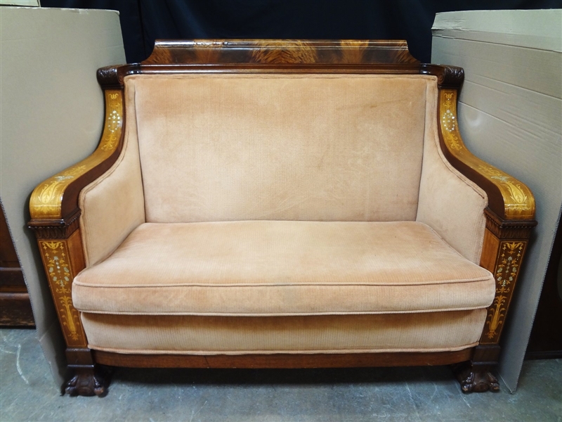 High Back Inlaid Mother of Pearl Wood Highback Sofa Paw Feet
