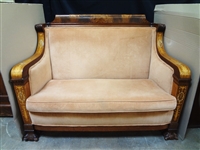 High Back Inlaid Mother of Pearl Wood Highback Sofa Paw Feet