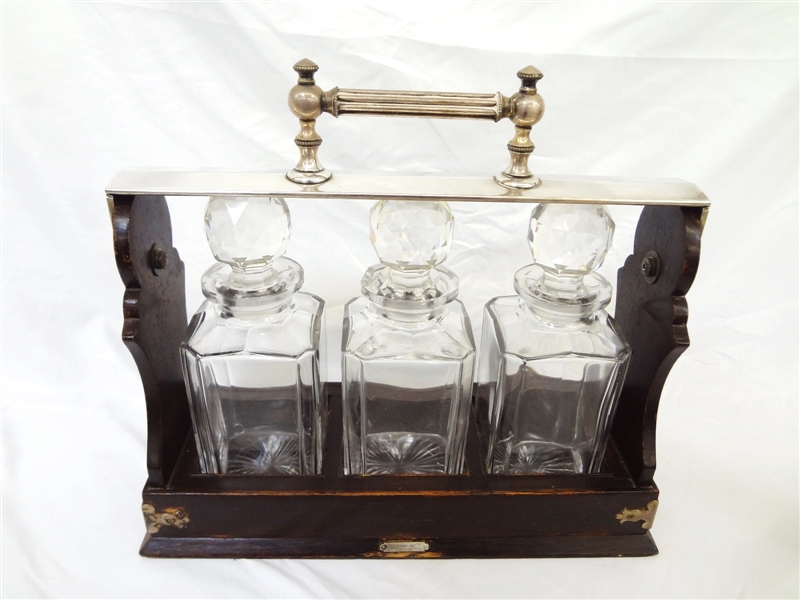 Tiffany and Co. Betjemanns Tantalus Nickel and Oak Decanter Set