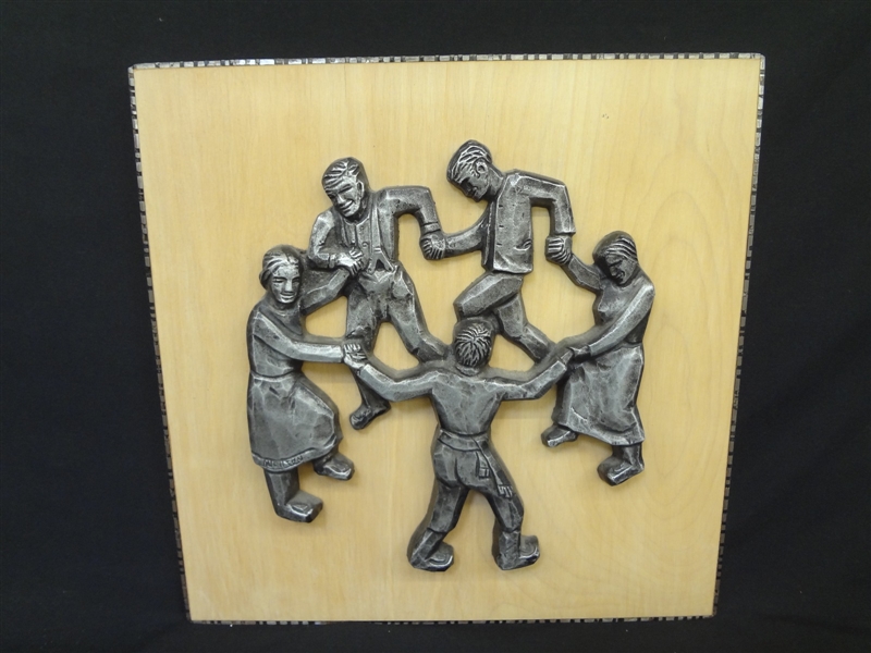 Neilson Art Sculpture Cast Metal Attached to Wood