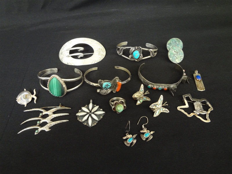 Group of Mexico Sterling Silver and Turquoise Items
