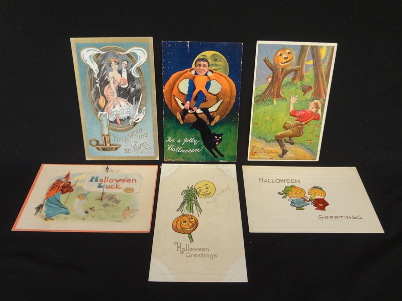 (6) Vintage Halloween Postcards: The Gibson Art Co., TR Co., Julius Bien Co., Others