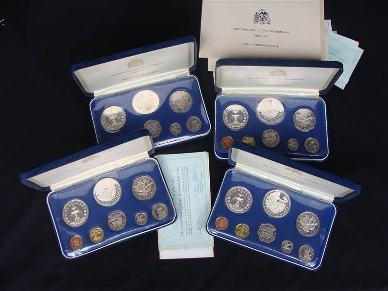 1973 First National Coinage of Barbados Silver Proof Sets Lot of 4
