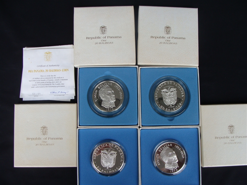 1974 Panama $20 Silver Balboas Coin Lot of 4, tw 518 Grams