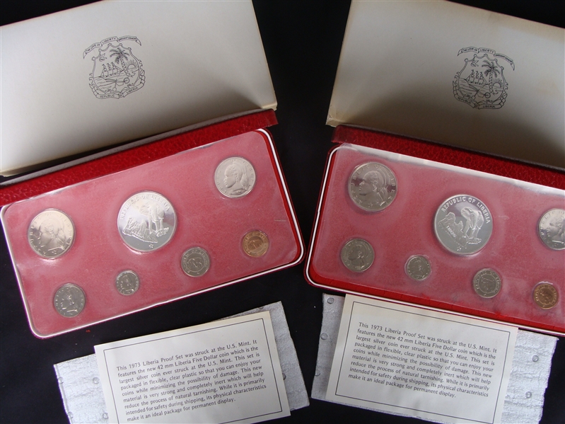 Lot of 2 US Mint Republic of Liberia 1973 Silver Proof Sets