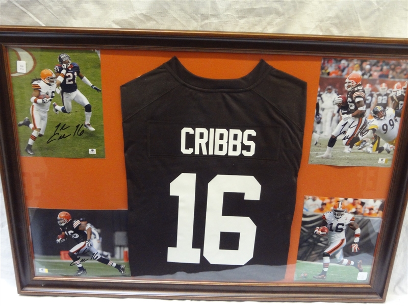 Josh Cribbs Jersey with (3) Autographed 8 x 20 Color Photos Framed