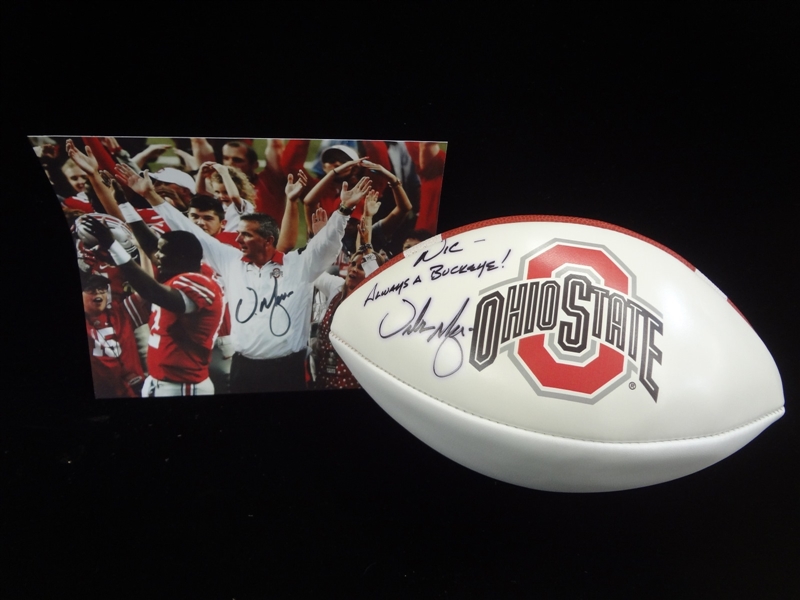 Urban Meyer Autographed OSU Football and Signed 8 x 10 LOA from JSA and Beckett