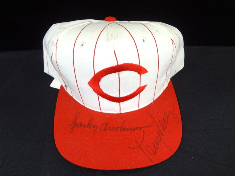 Sparky Anderson & Tony Perez Autographed Cincinnati Reds Baseball Cap LOA from JSA