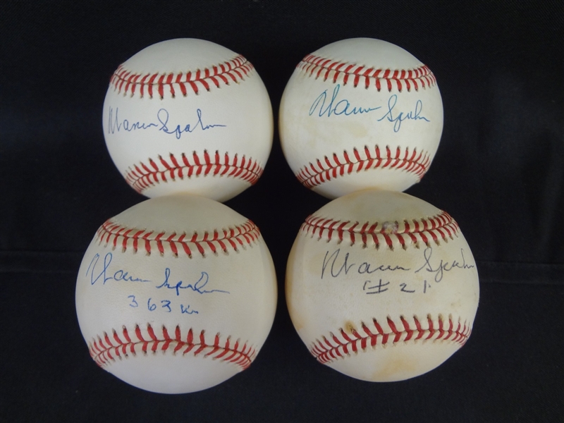 (4) Warren Spahn Autographed Single Signed Baseballs LOA from JSA
