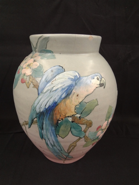 Weller Large "Hudson" Parrot Vase Artist Signed Pillsbury