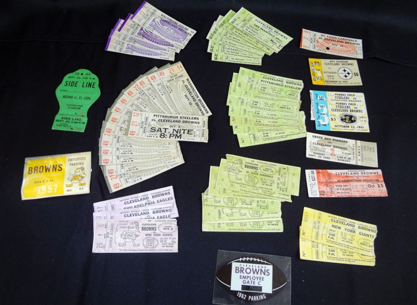 Large Group of Vintage Cleveland Browns Game Ticket Stubs (48) in All.