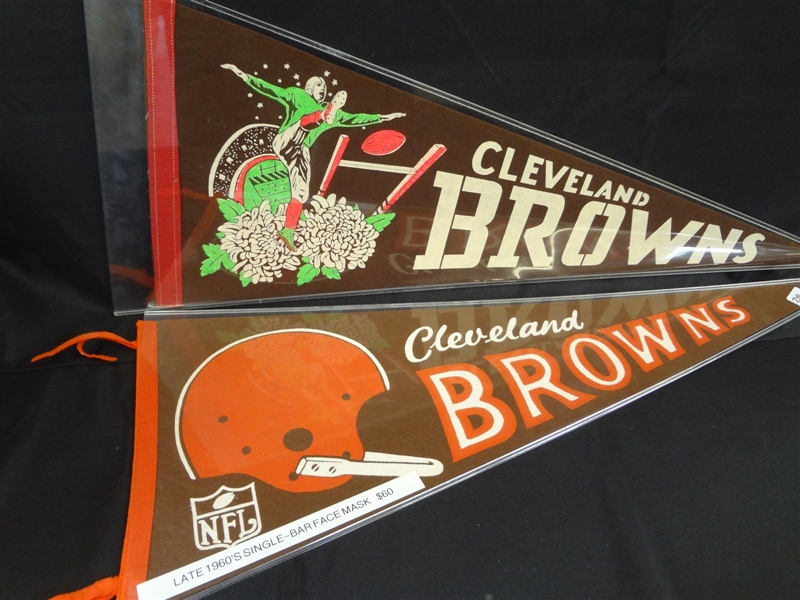 Pair of 1960s Cleveland Browns Full Size Pennants: Single Bar Face Mask, Color Kicker